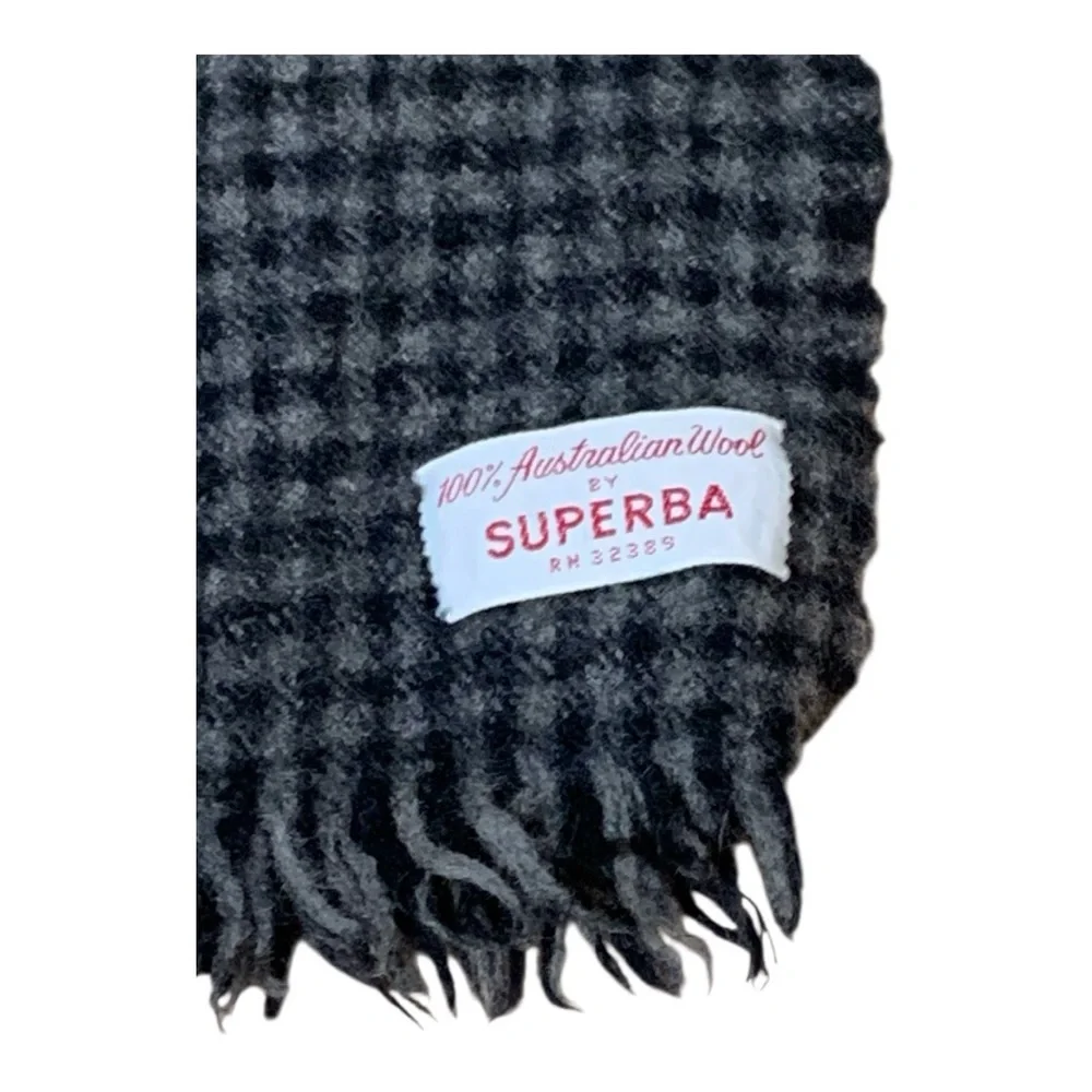 Men's Superba 100% Aussie Wool Black and Gray Checkered Scarf